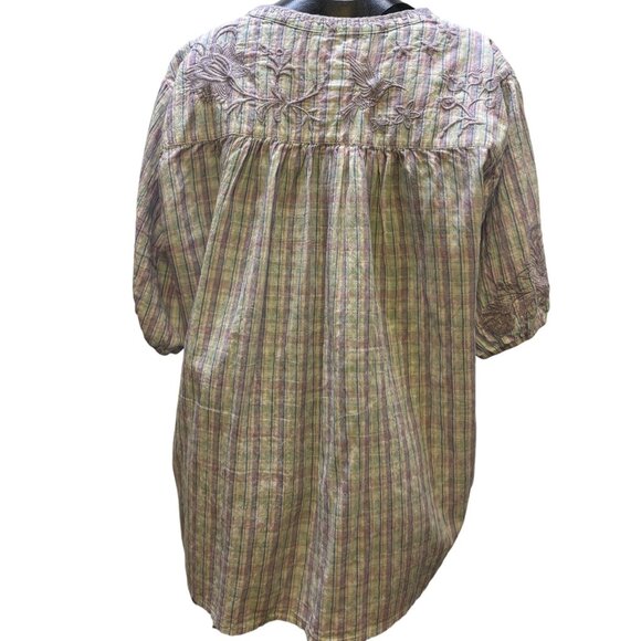 Johnny Was Purple Embroidered Striped Top Blouse L - Picture 3 of 6